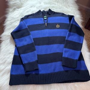 Lauren Ralph Lauren Blue and Black Striped Half-Zip Sweater